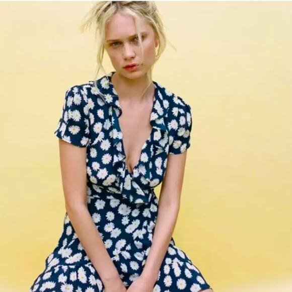 Réalisation Par The Valentina Blue Daisy Mini Wrap Dress XS - Picture 1 of 9